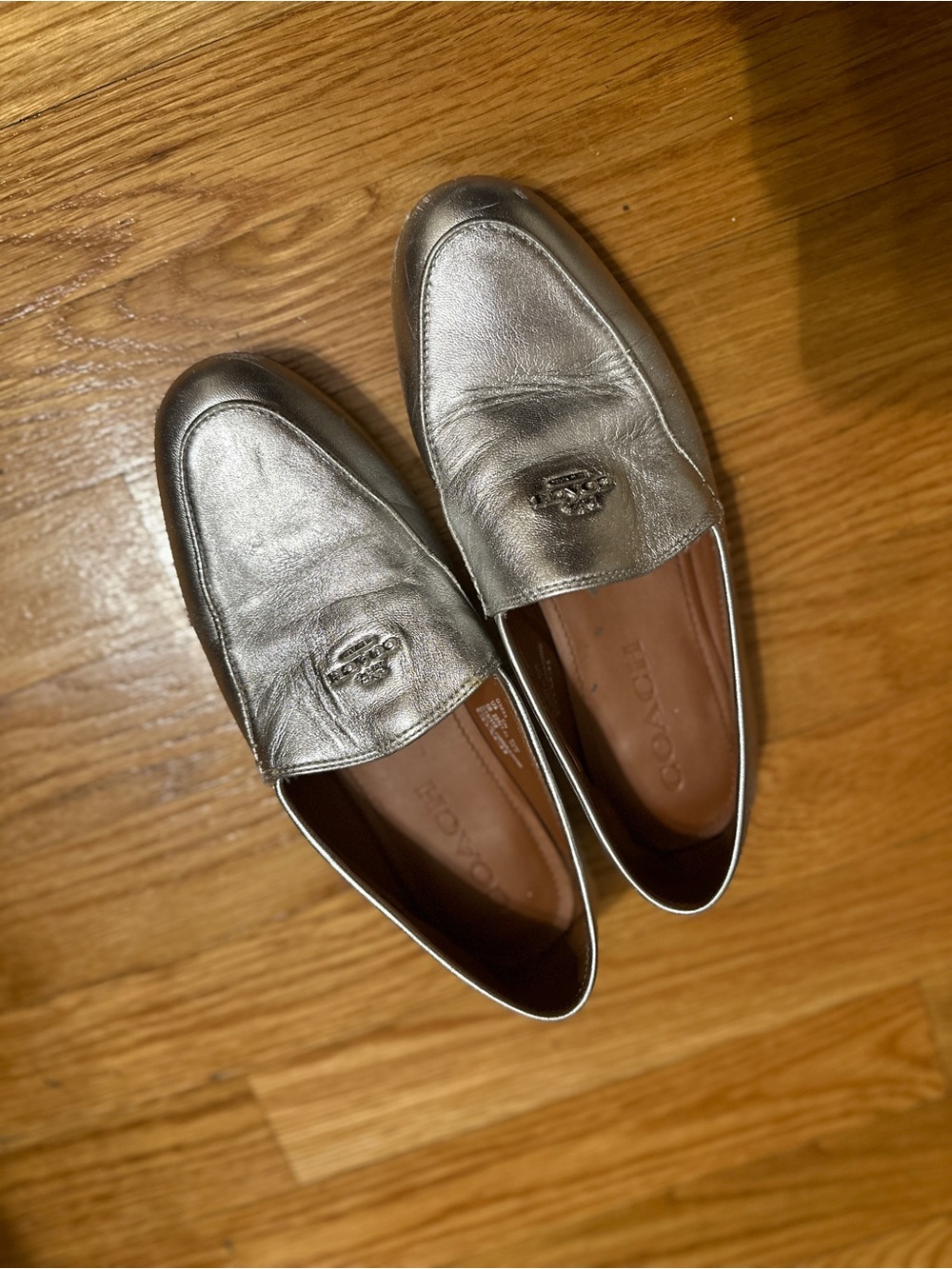 Authentic Coach Metallic Silver Leather Loafers
